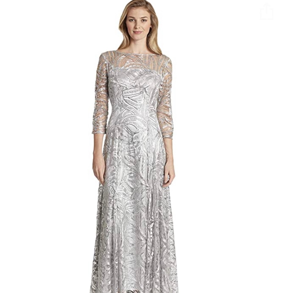 Tahari Silver Sequin Gown